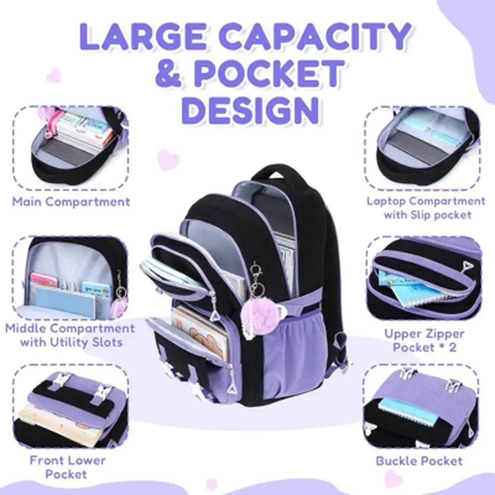 Kids Backpack Corduroy School Bag for Girls Bookbag Laptop Travel Daypack Purple